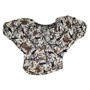 Karen Kane 100% silk grey & blue floral beaded neckline flowy blouse size XS